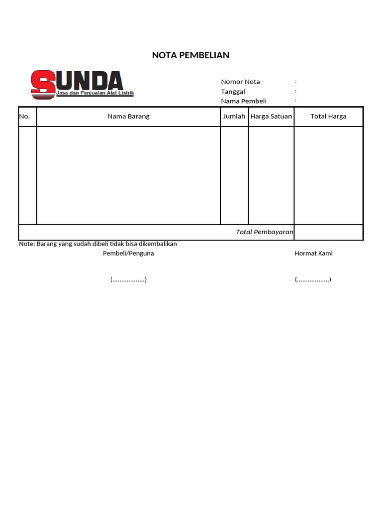 Nota Pembelian: Format dan Informasi | PDF