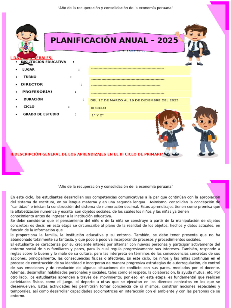 Planificación Anual 2° Grado 2025 | PDF | Datos | Aprendizaje