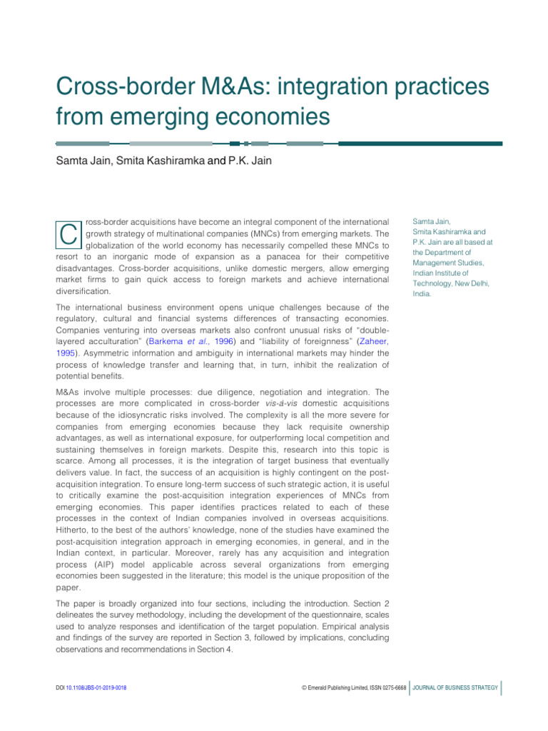 Cross-Border M&A Integration in India | PDF | Mergers And Acquisitions ...