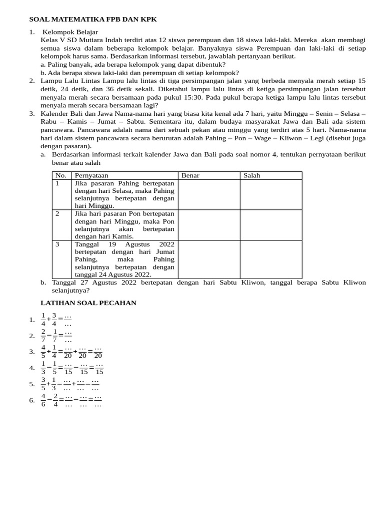 Soal Matematika FPB Dan KPK | PDF