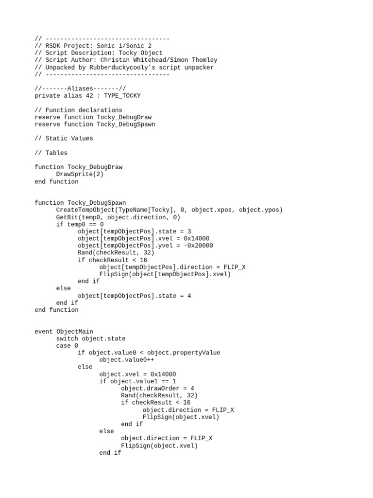 Tocky Object Script for Sonic RSDK | PDF