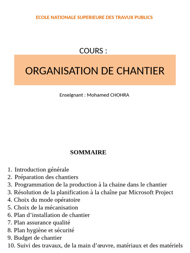 Organisation et gestion de chantier BTP | PDF