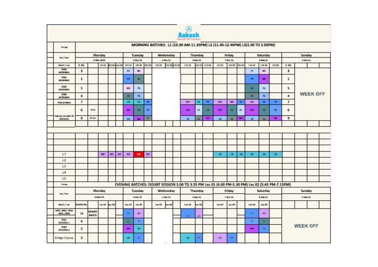 Eng - Time Table 03-03 To 10-03 | PDF