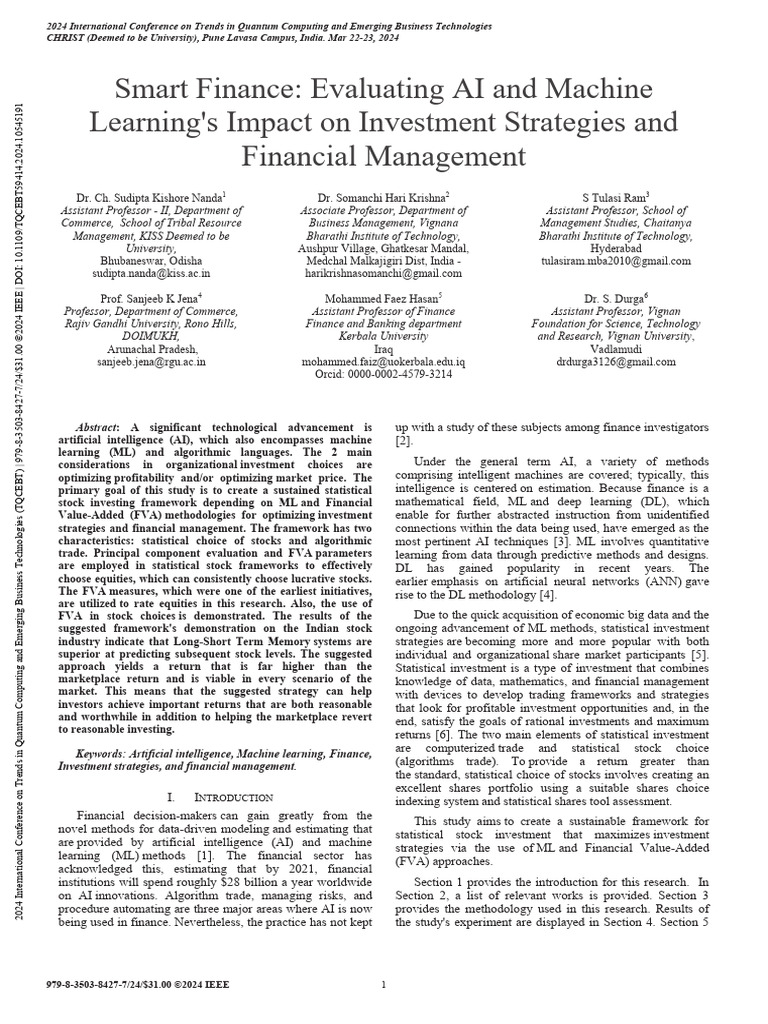 AI and ML in Investment Strategies | PDF | Machine Learning | Support ...