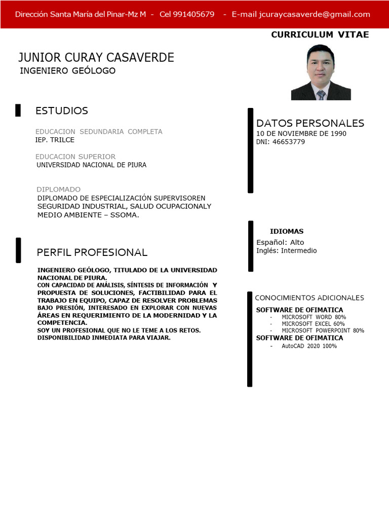 Ingeniero Geólogo Junior Curay Casaverde | PDF