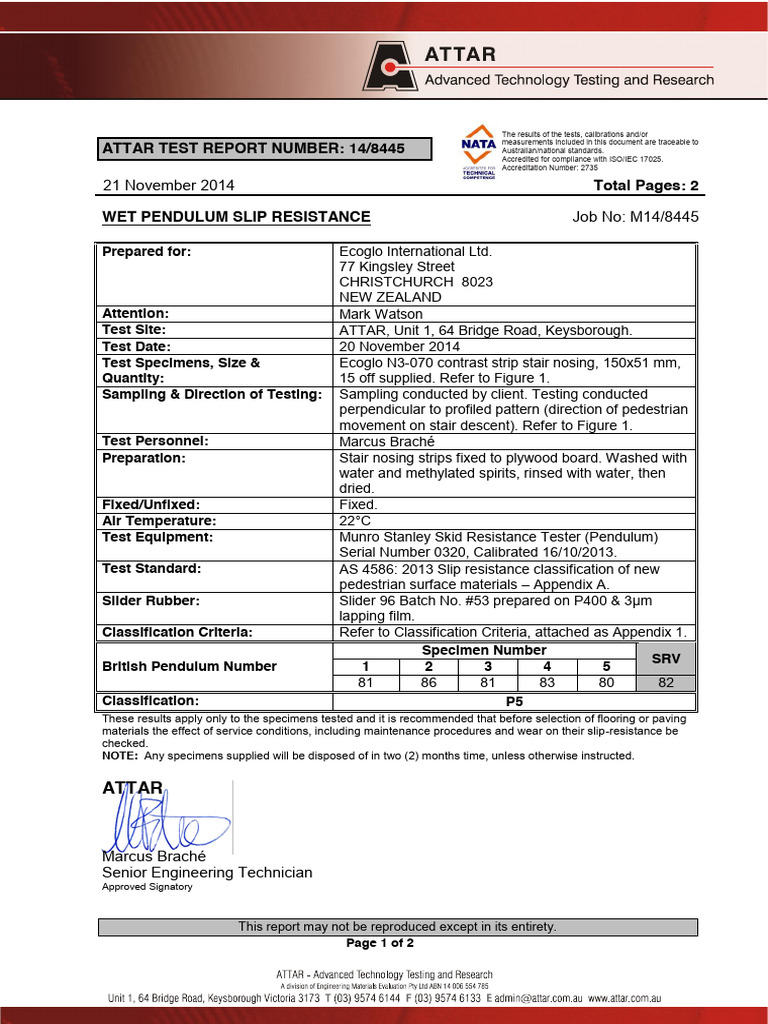 AS 4586:2013 Slip Resistance Report | PDF | Calibration