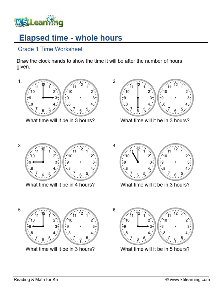 Grade 1 Elapsed Time Worksheet | PDF
