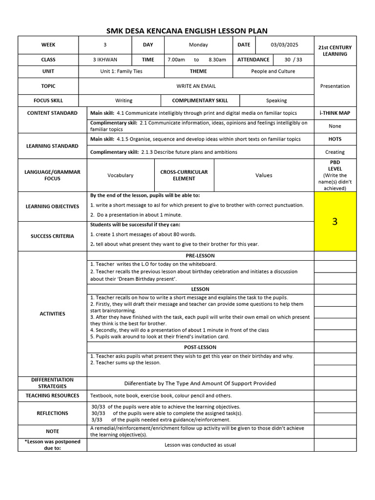 Form 3 - 03.03.2025 - 07.03.2025 | PDF | Lesson Plan | Teachers
