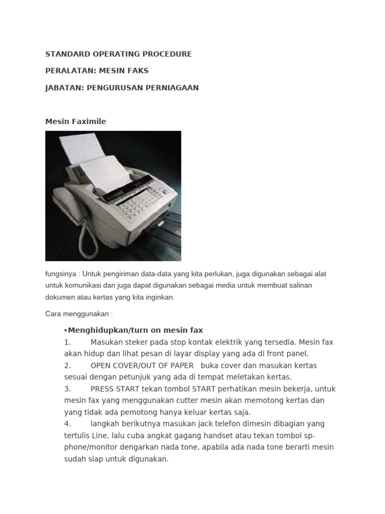 Standard Operating Procedure Fax | PDF