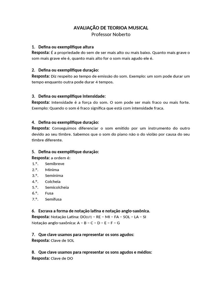 Fundamentos da Teoria Musical: Altura, Duração e Intensidade | PDF