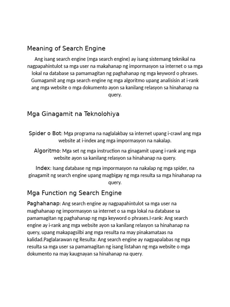 Meaning of Search Engine | PDF