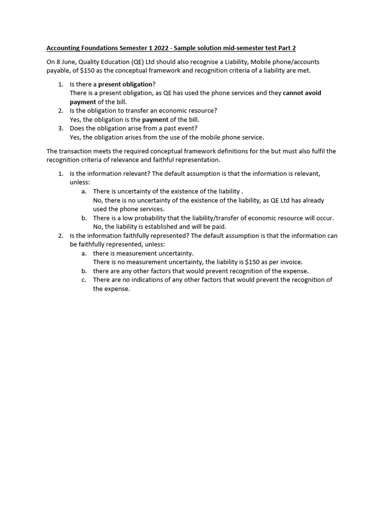 Sample Solution Mid Semester Test 1 2022 - Upload | PDF