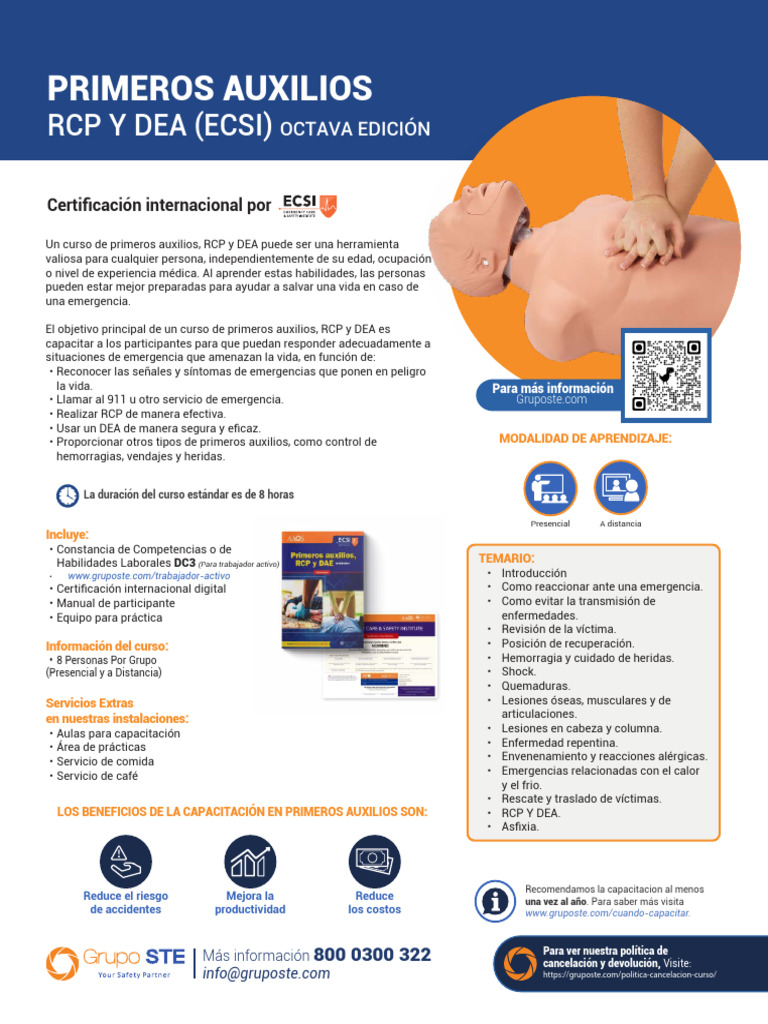 Curso de Primeros Auxilios y RCP ECSI | PDF | Primeros auxilios ...
