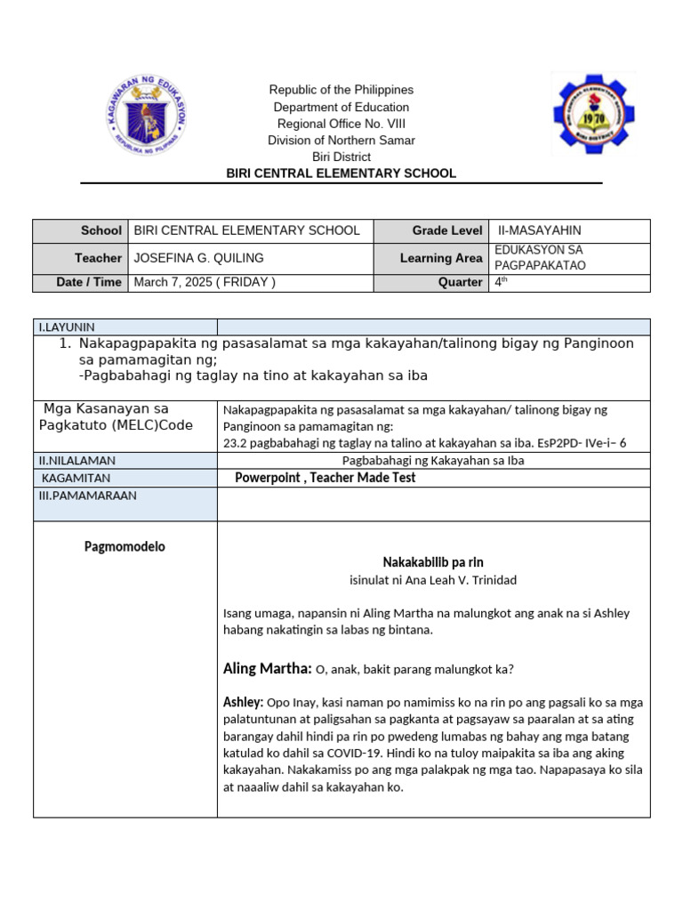 SUMMATIVE TEST in ESP March 7 2025 | PDF