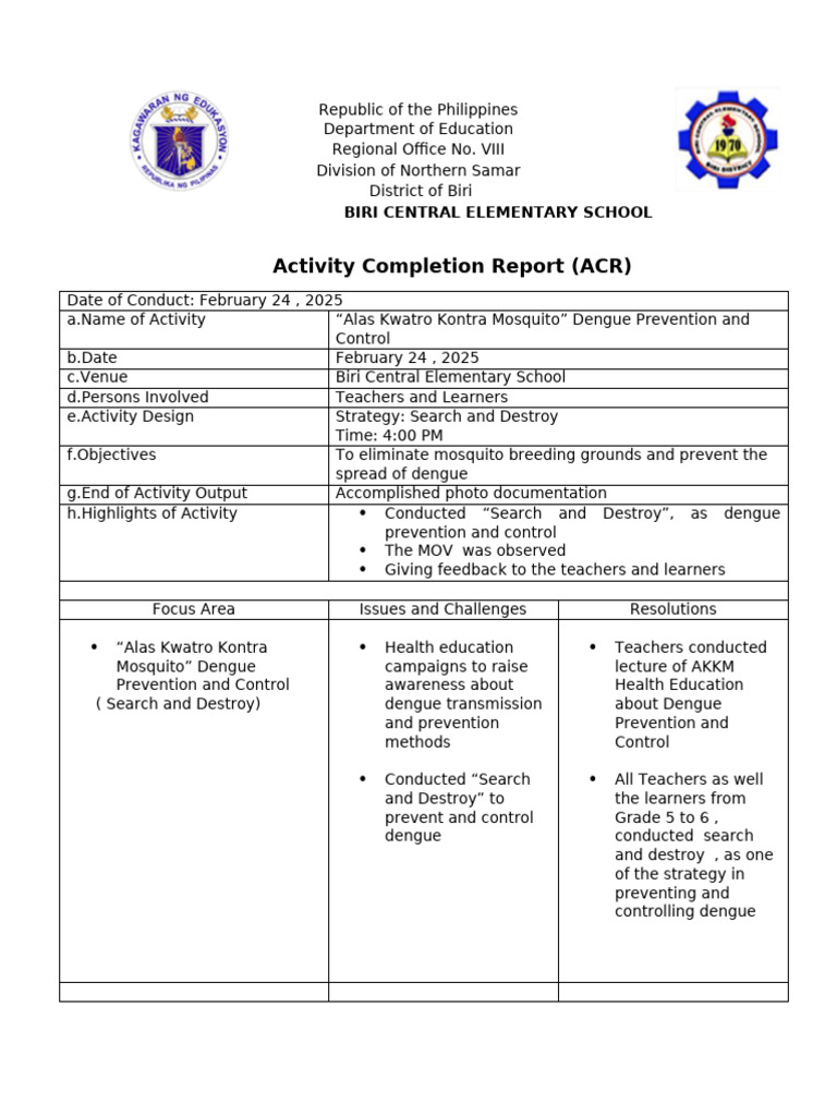 ACR DENGUE PREVENTION & CONTROL Feb.24, 2025 | PDF | Insects And Humans
