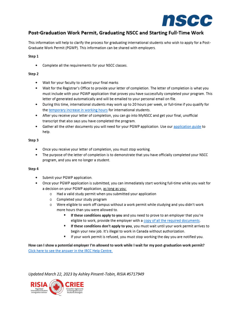 Post-Graduation Work Permit, Graduating NSCC and Starting Full-Time ...