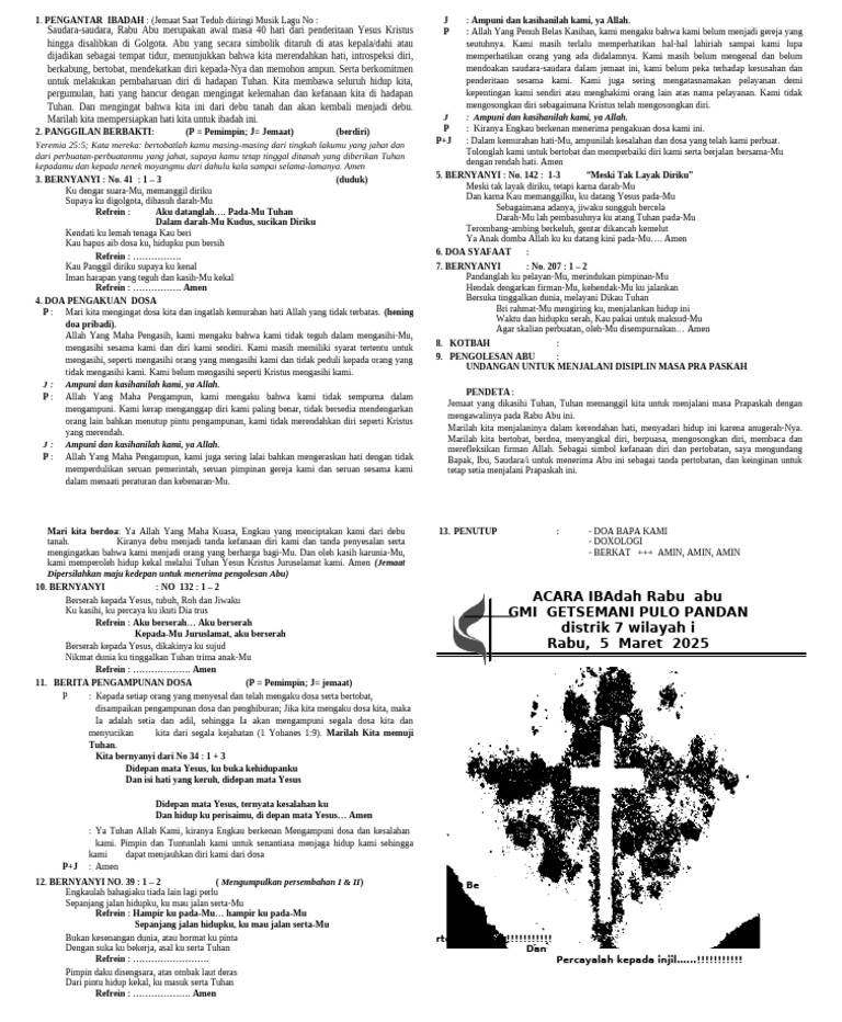 Ibadah Rabu Abu di Pulo Pandan | PDF