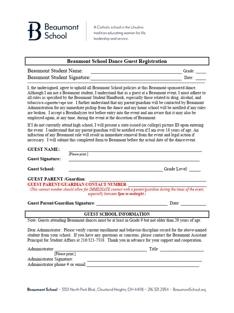 Beaumont Dance Guest Registration Form | PDF