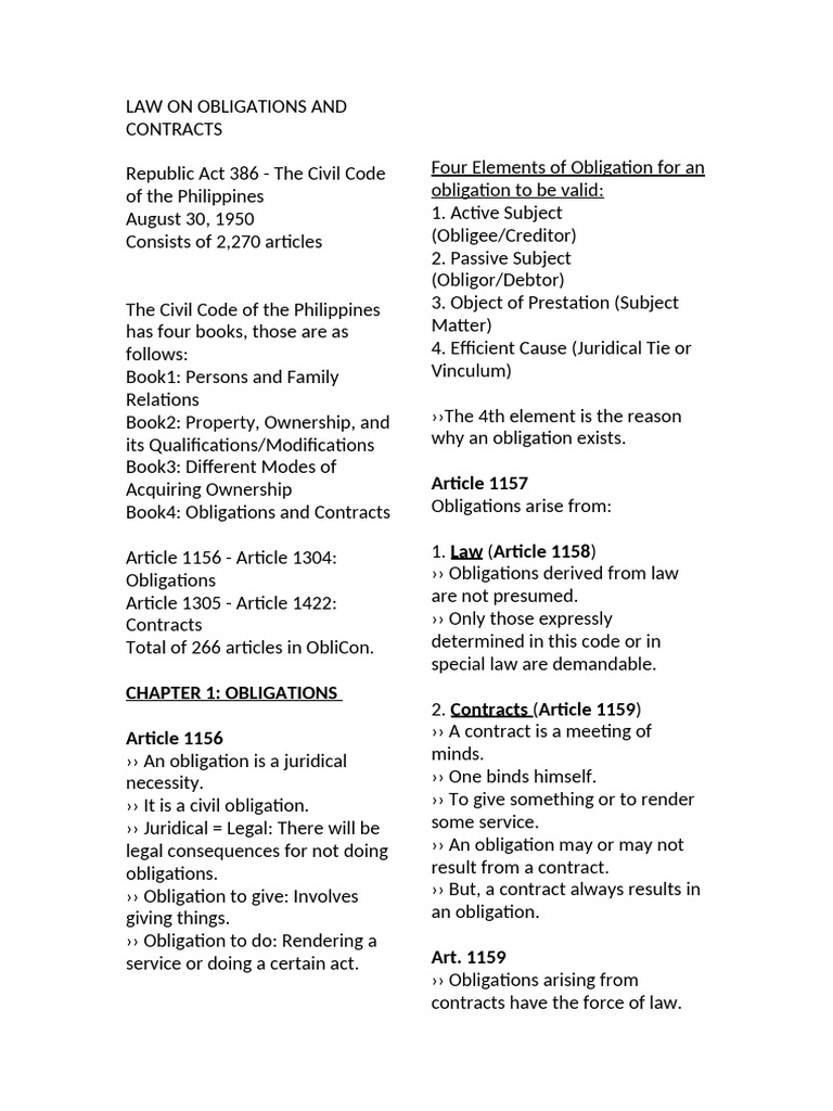 Philippine Civil Code: Obligations & Contracts | PDF | Law Of ...