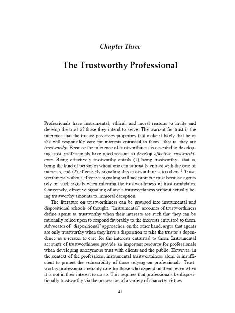 The Trustworthy Professional | PDF | Virtue | Medical Ethics