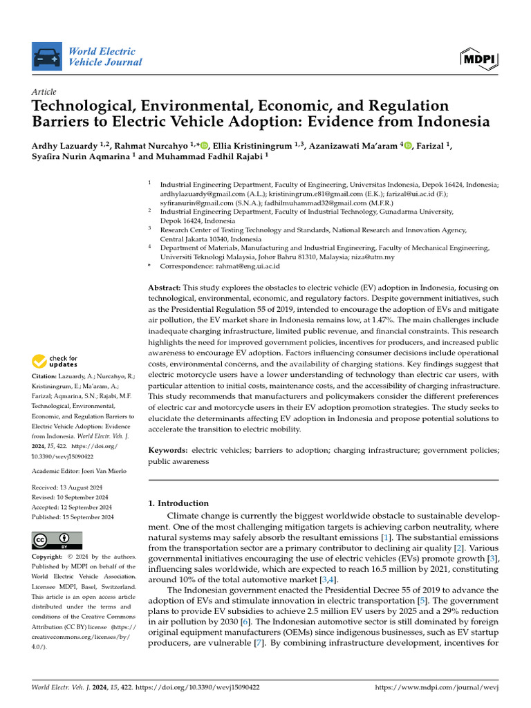 Barriers to Electric Vehicle Adoption in Indonesia | PDF | Electric ...