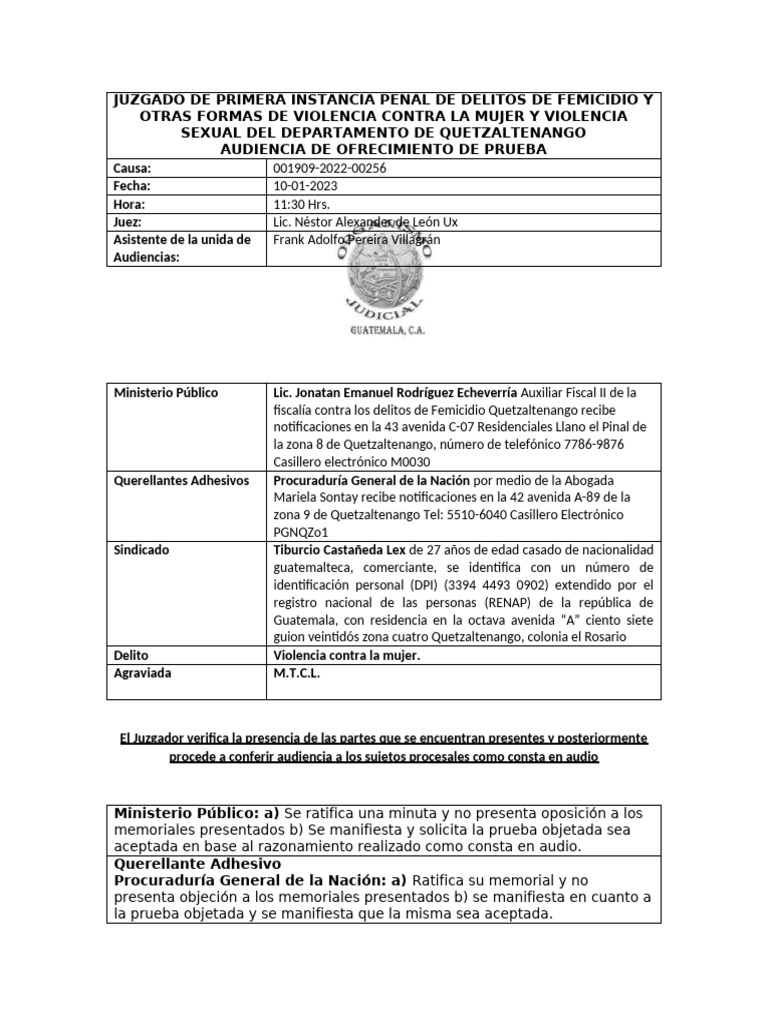 Audiencia de Prueba en Caso de Femicidio | PDF | Justicia | Crimen y ...