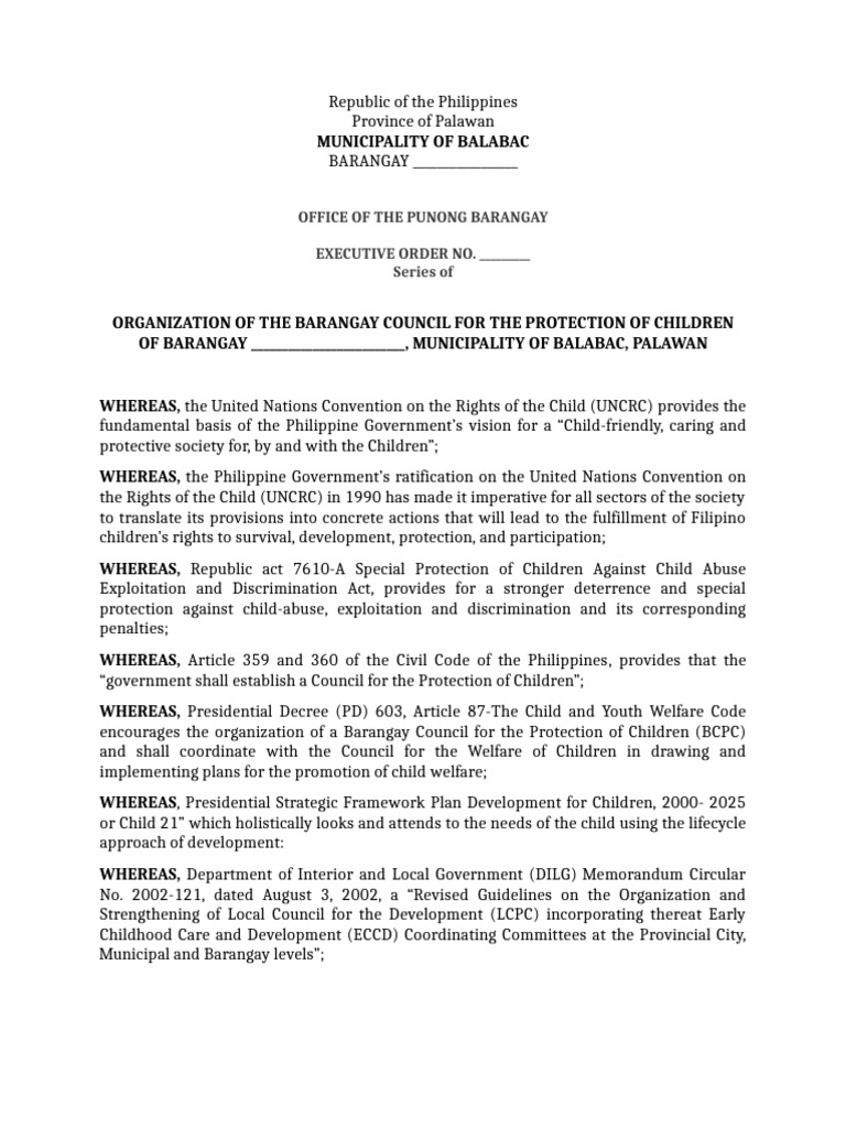 5. BARANGAY COUNCIL FOR THE PROTECTION OF CHILDREN | PDF | Convention ...