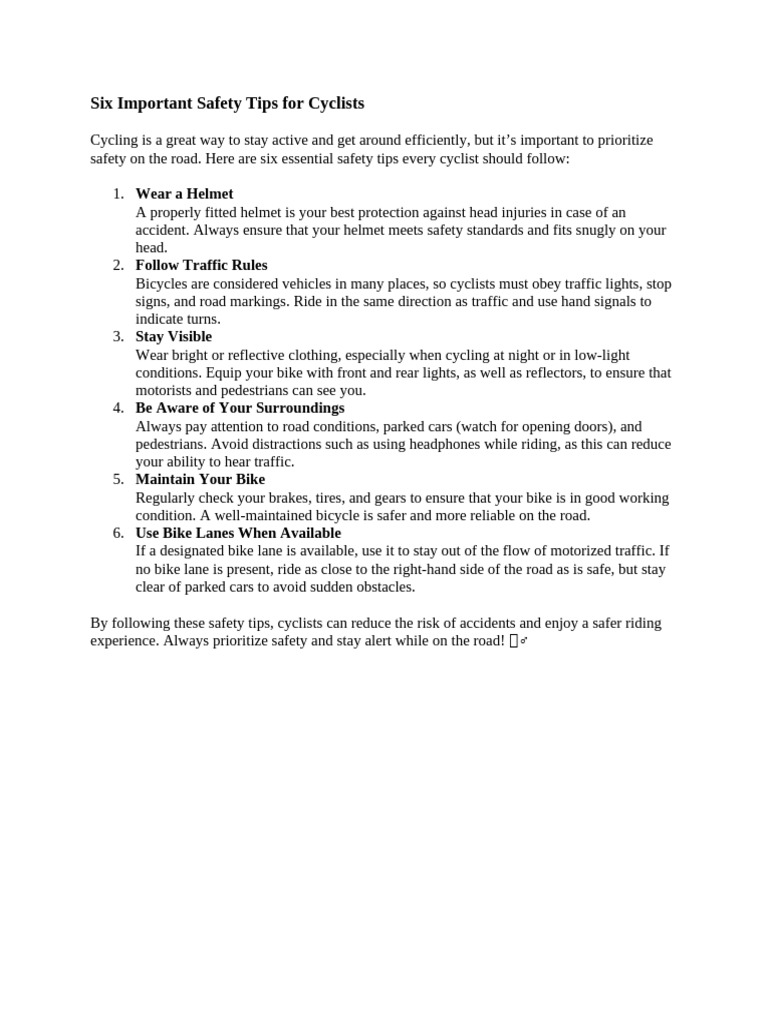 Essential Safety Tips for Cyclists | PDF