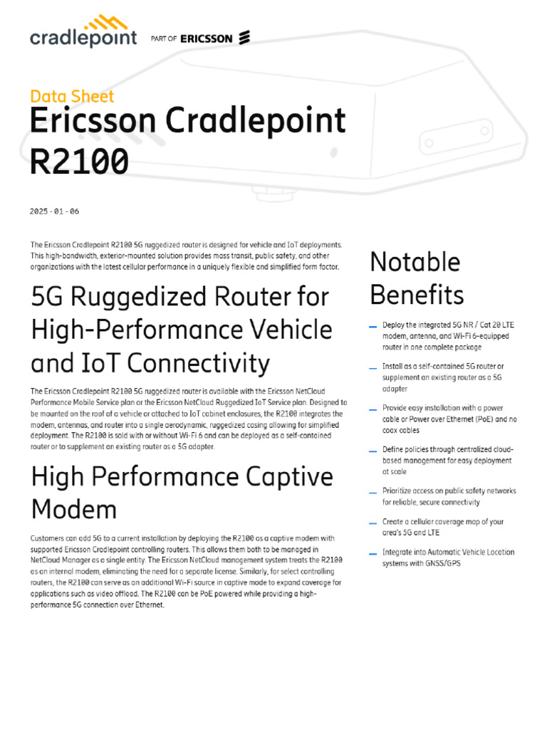 Ericsson Cradlepoint r2100 2025-01-06 | PDF