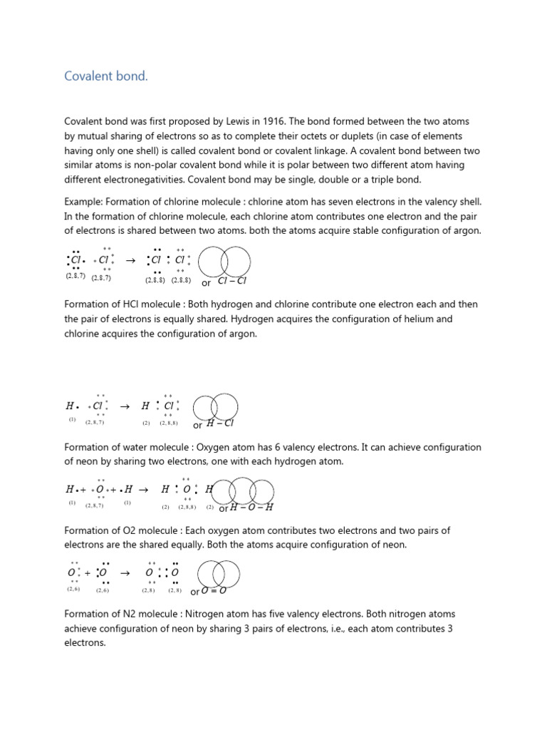 Covalent Bond Formation and Properties | PDF | Covalent Bond | Chemical ...