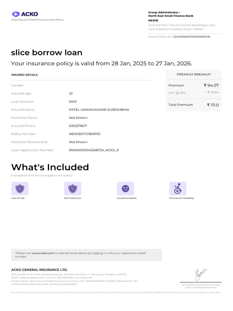 Acko Secure Shield Plus Policy Overview | PDF | Insurance | Financial Risk