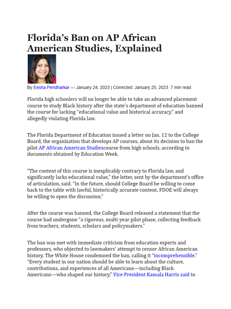 Florida Bans AP African American Studies | PDF
