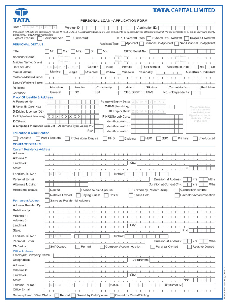Personal Loan Application Form | PDF | Identity Document | Banks