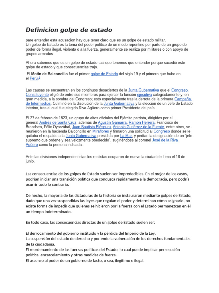 Definicion Golpe de Estado | PDF | América del Sur | Perú