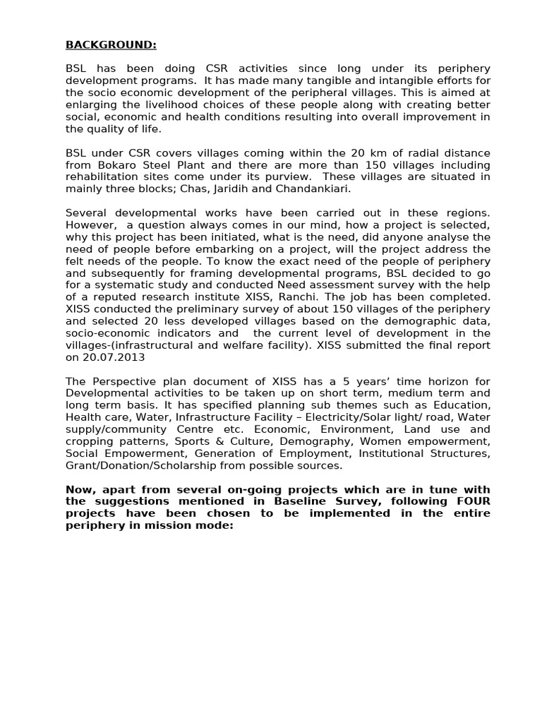 BSL - WRITE UP ON 4 CSR Projects FOR 14-15 | PDF | Infant Mortality ...