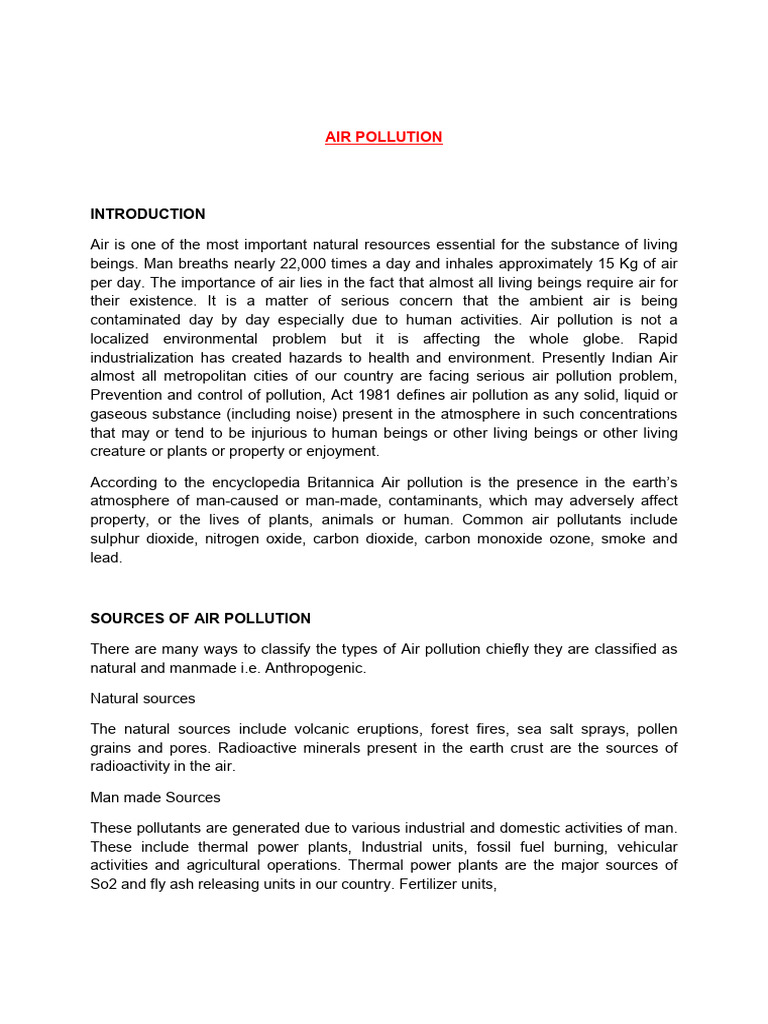 Types and Effects of Air Pollution | PDF | Atmosphere Of Earth | Air ...