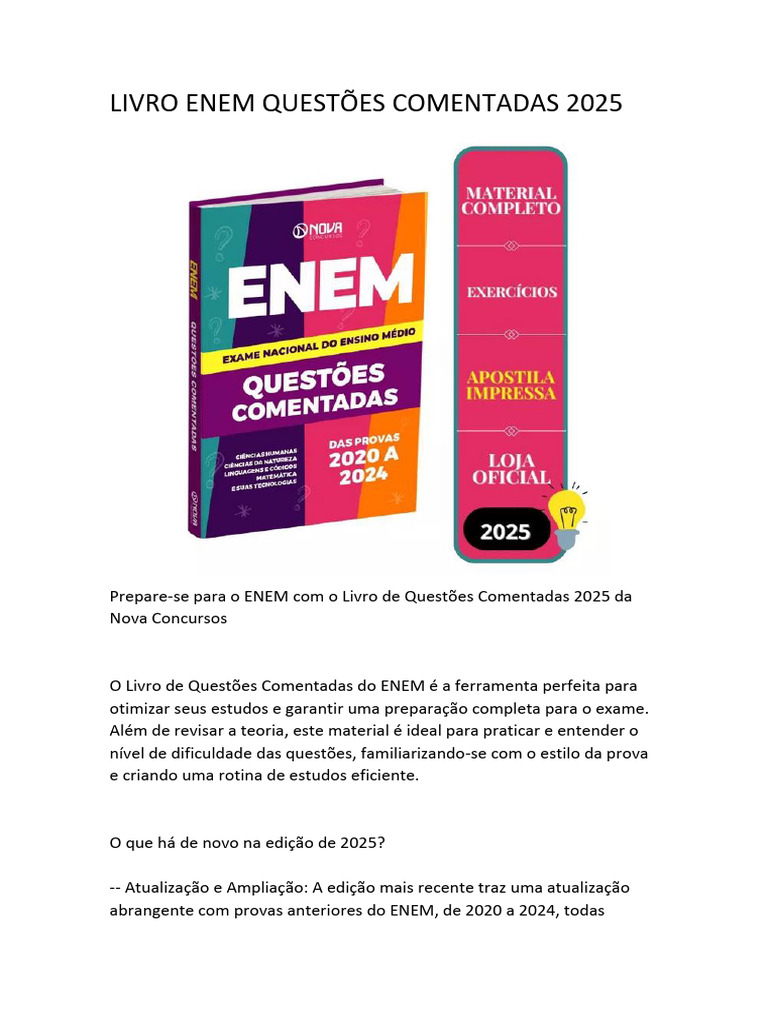 Livro de Questões Comentadas ENEM 2025 | PDF