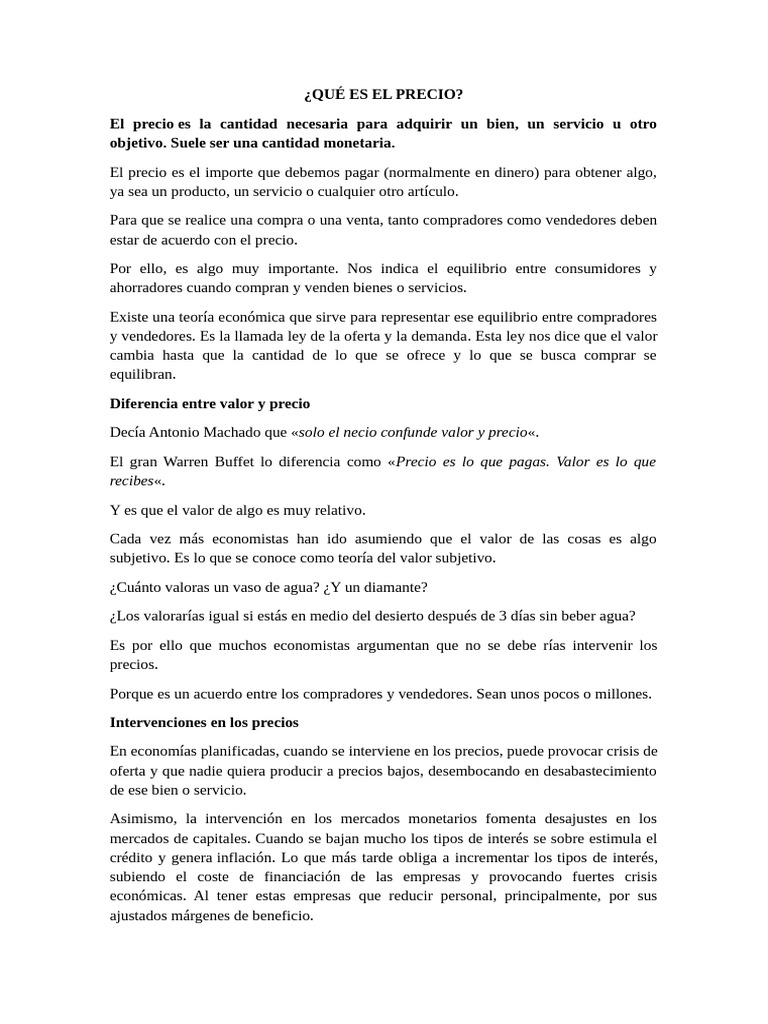 Definición y funciones del precio en economía | PDF | Precios | Mercado ...