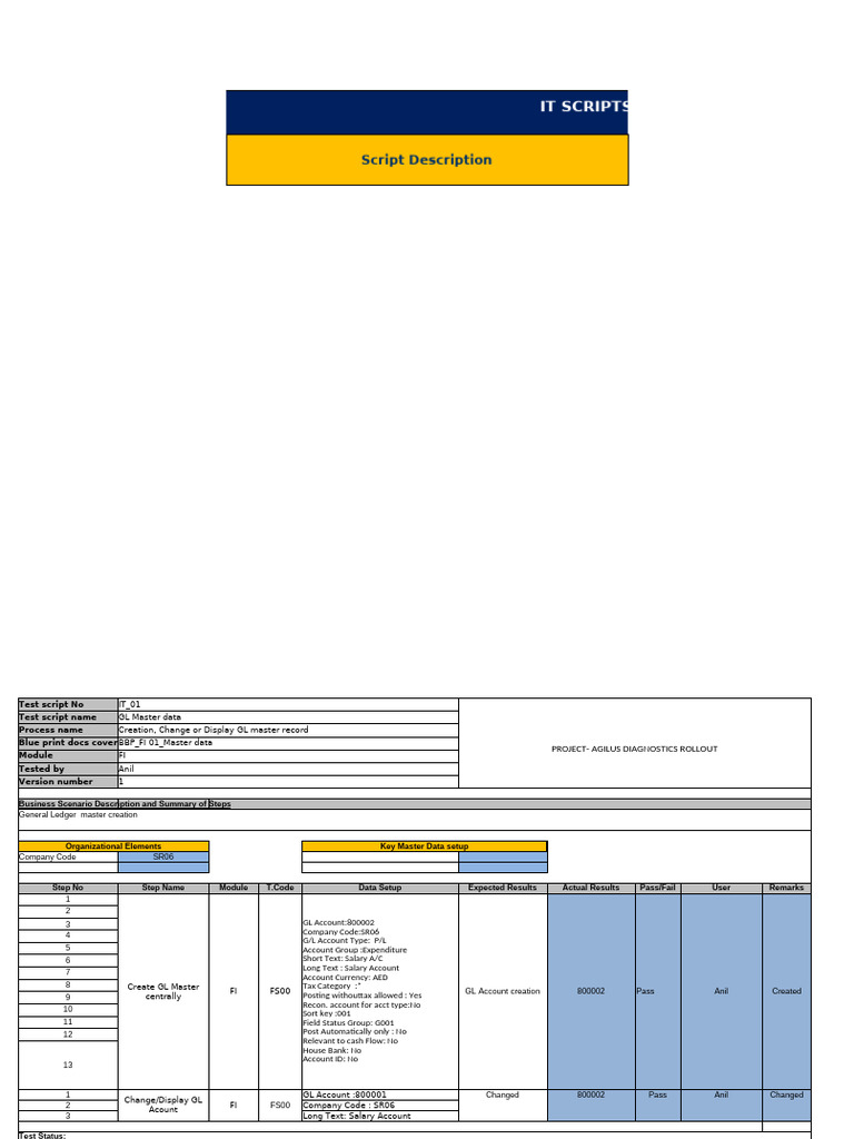 Agilus Diagnostics Master Data Test Scripts | PDF | Debits And Credits ...