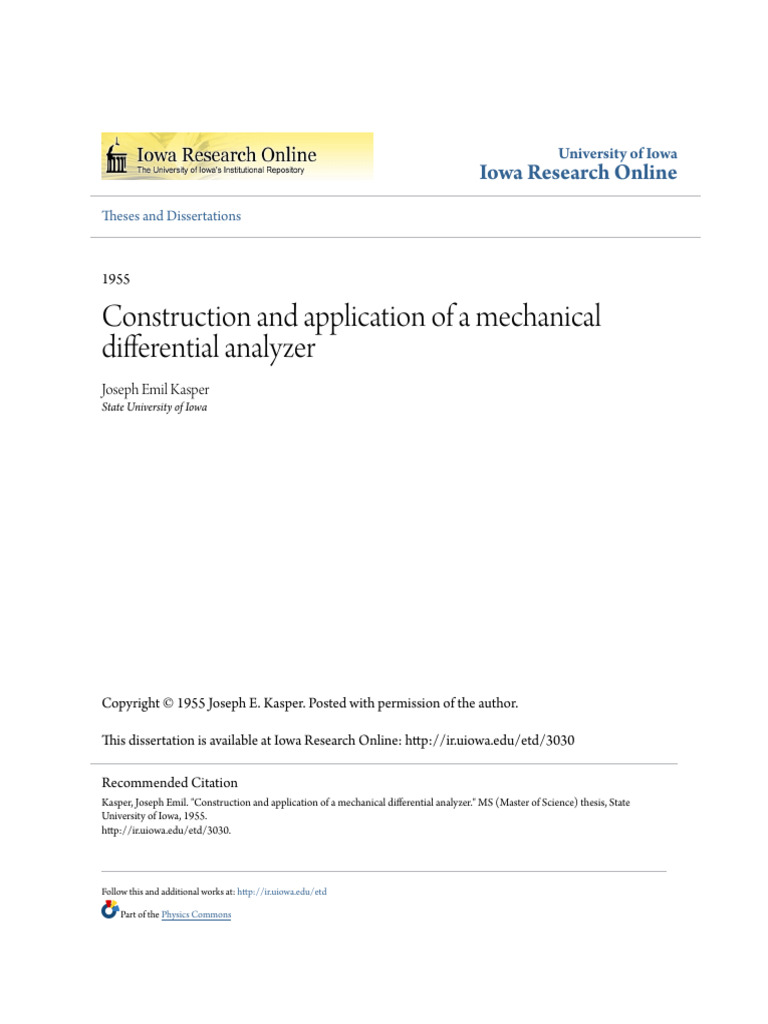 Construction and application of a mechanical differential analyze | PDF ...