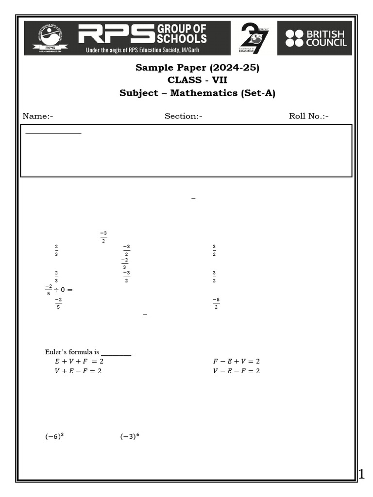 7th Maths Sample Paper | PDF | Area | Euclidean Geometry