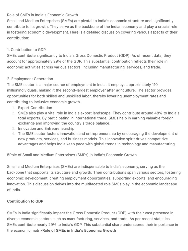 Role of SMEs in India's Economic Growth | PDF | Small And Medium Sized ...