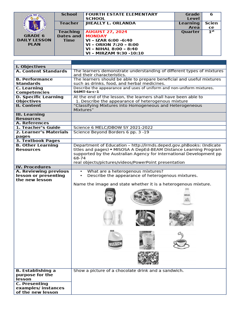 Grade 6 Science Lesson on Mixtures | PDF | Mixture | Homogeneity And ...