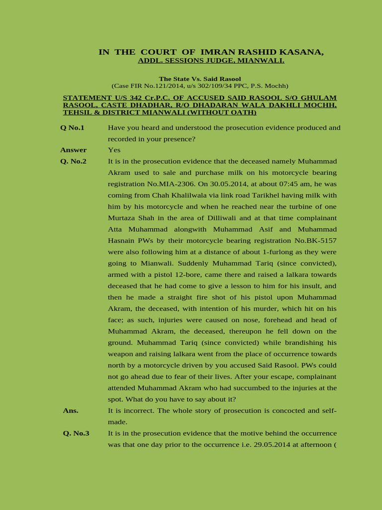 342 CR.P.C Said Rasool | PDF | Arrest | Common Law