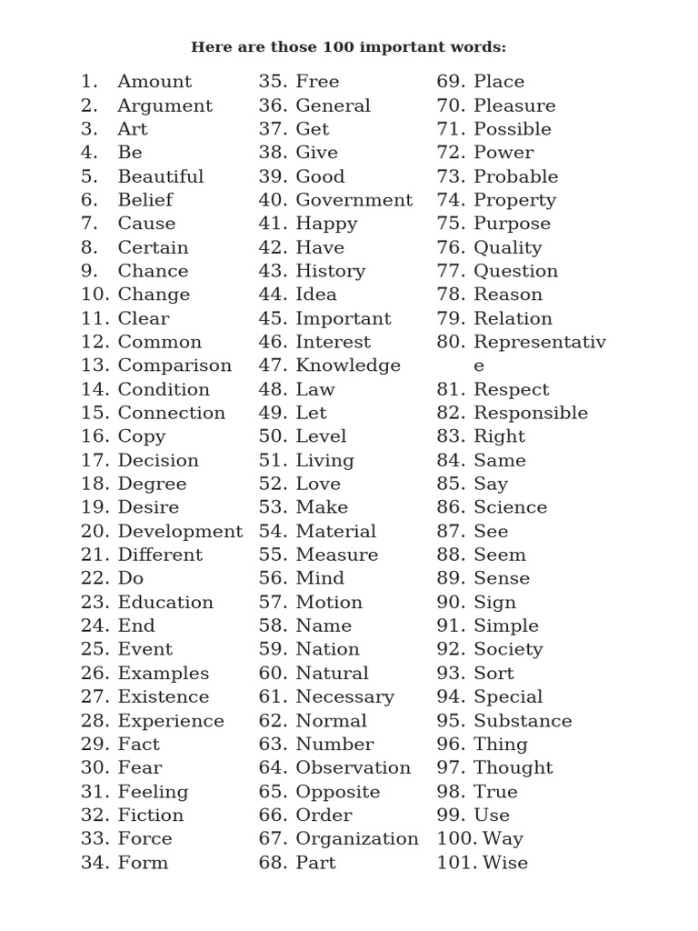 Here Are Those 100 Important Words | PDF