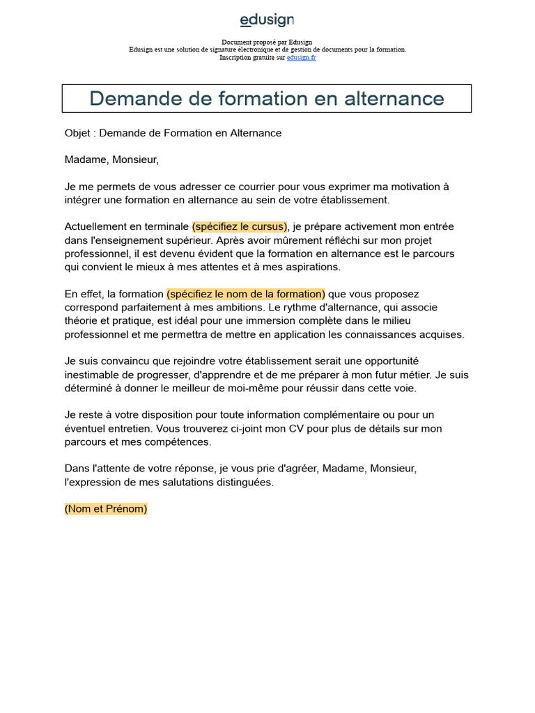 Demande de Formation en Alternance | PDF