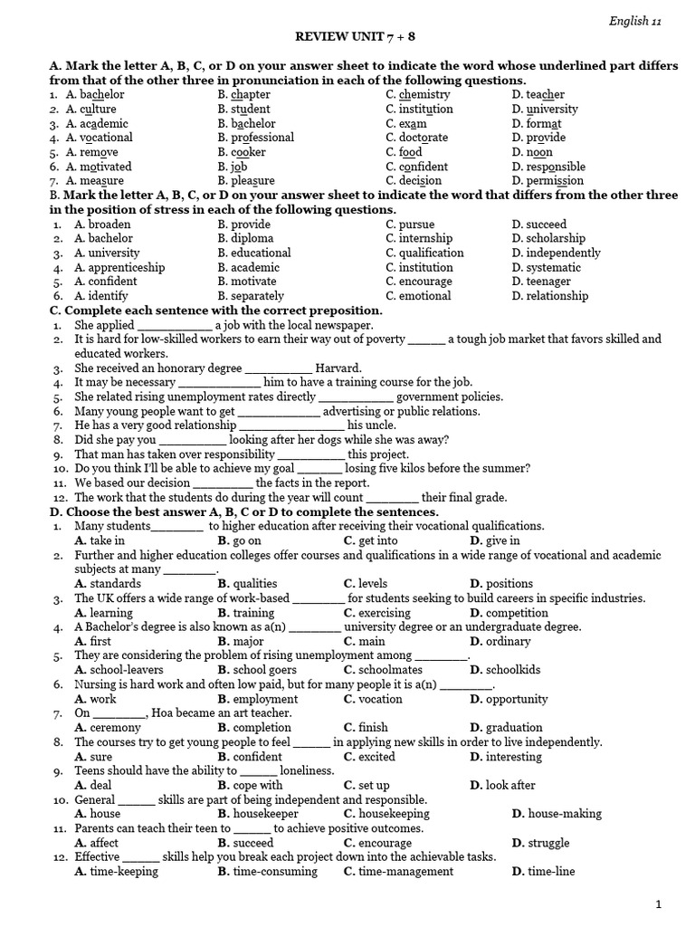 English 11 Review: Units 7 & 8 | PDF | Academic Degree | Teachers