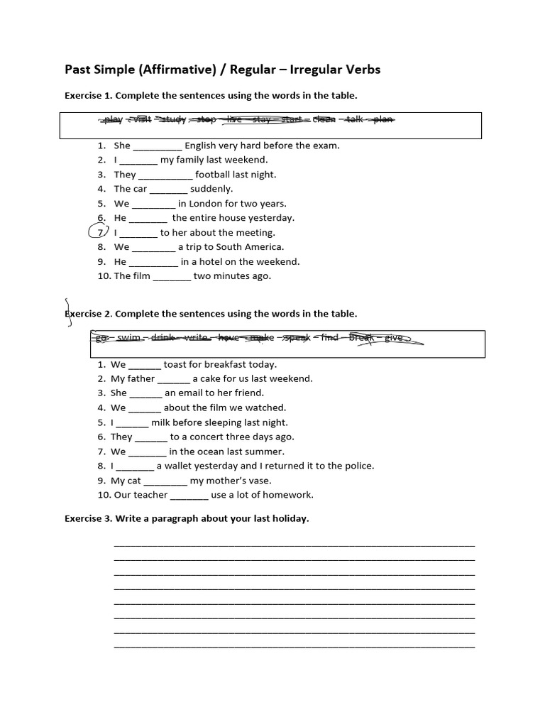 Past Simple Verbs Exercises Guide | PDF | Syntax | Linguistics