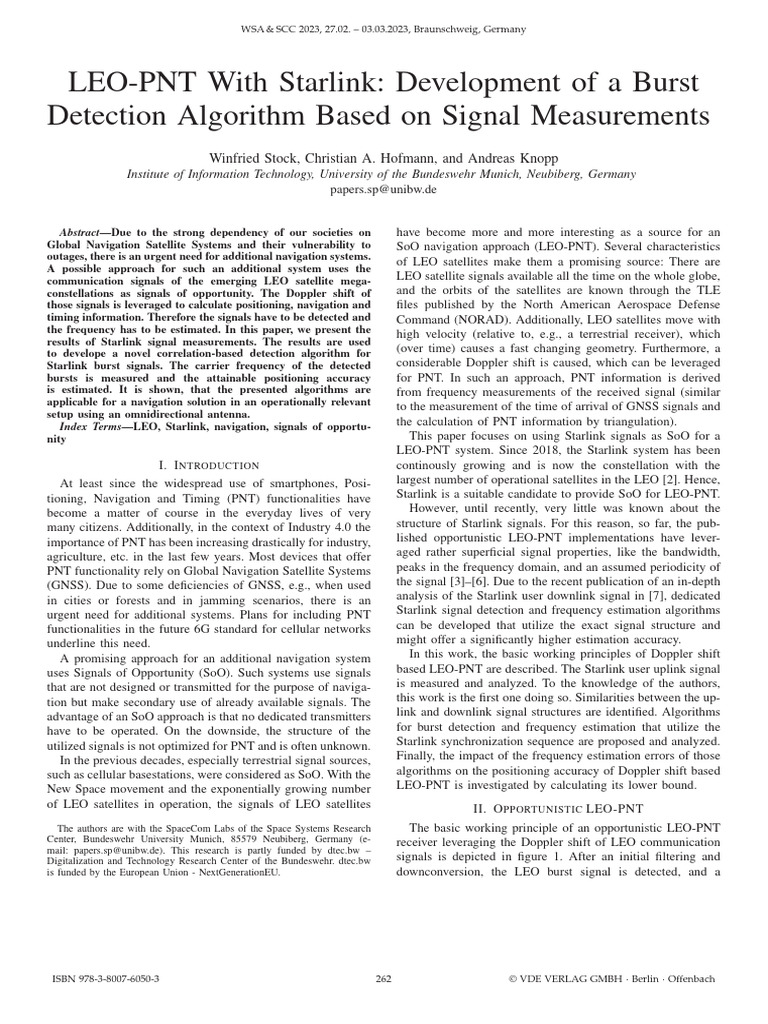 Starlink Signal Detection for LEO-PNT | PDF | Doppler Effect | Satellite