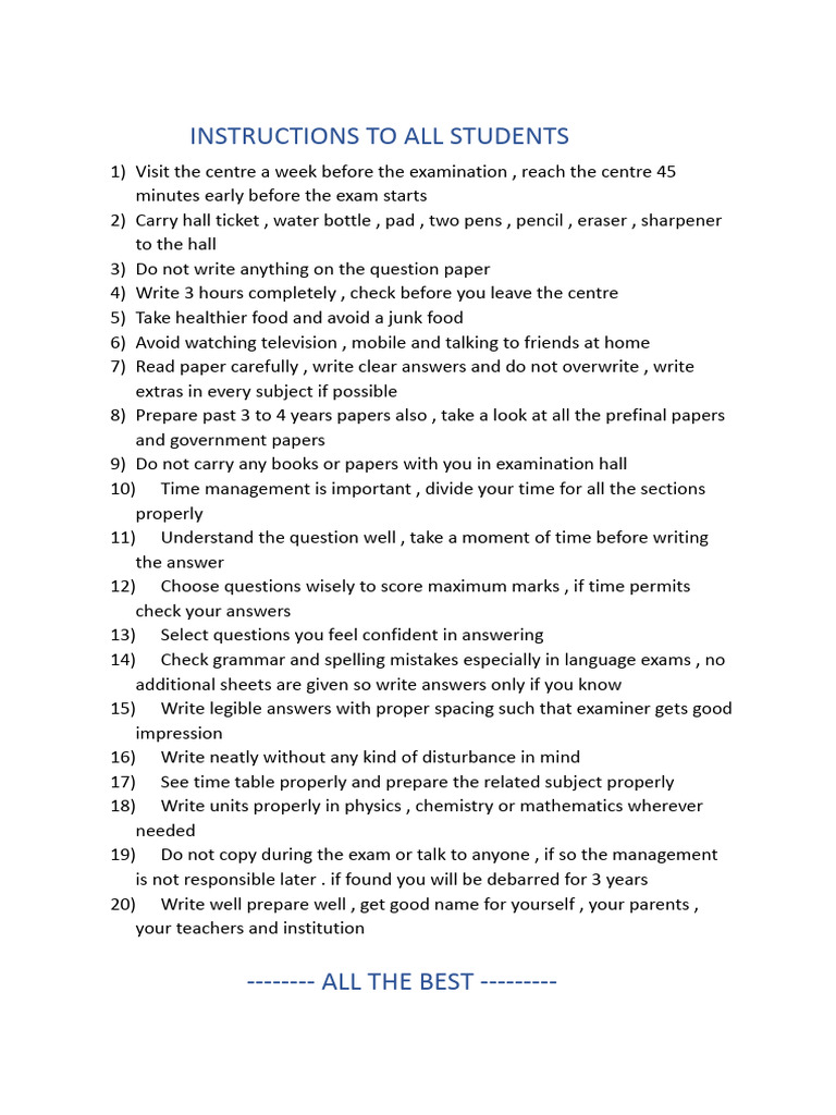 Exam Preparation Guidelines for Students | PDF